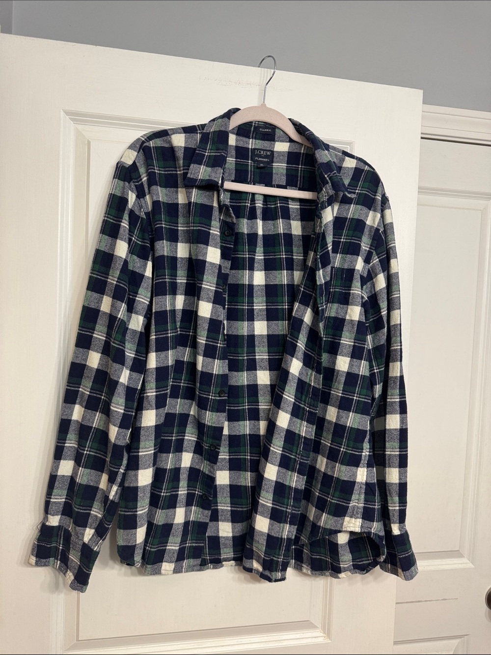 J. Crew Plaid Button-Down Flannel in Navy, Green & White